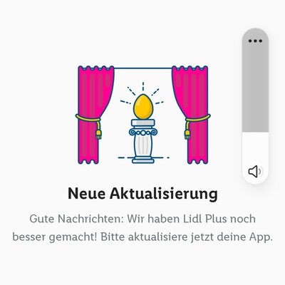 Screenshot der LIDL-Plus-App, die erst einmal aktualisiert werden will, bevor sie den Barcode zeigt.