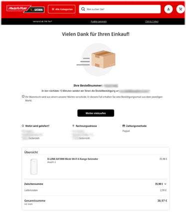 Bestellbestätigung Mediamarkt