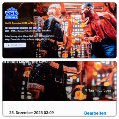 Es ist der 23.12.2023, 03:09, und Disney+ rückt die neue Folge Doctor Who nicht raus, trotz »ab 25. Dezember 2023 auf Disney+«.
